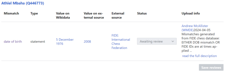 Mismatch finder entry for Athiel Mbaha