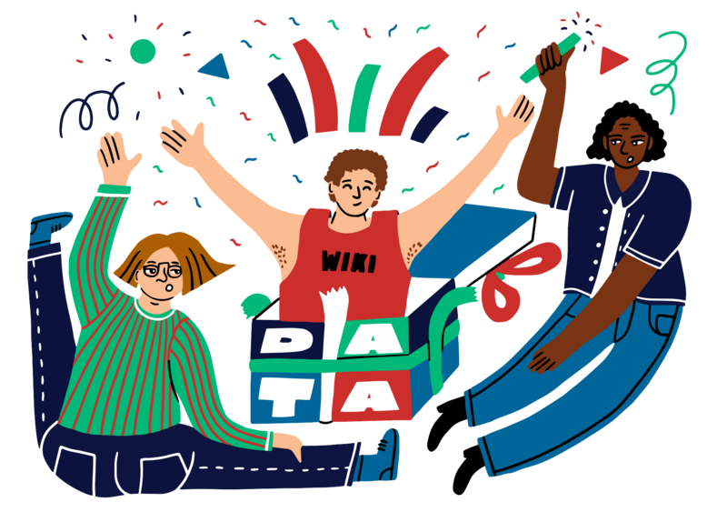 Illustration for Wikidata's birthday. Designed by Jasmina El Bouamraoui and released under CC BY SA 4.0. for Wikimedia Deutschland. Lea Lacroix (WMDE)