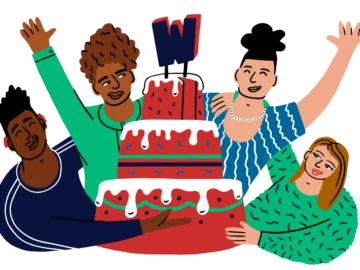 Illustration for Wikidata's birthday. Designed by Jasmina El Bouamraoui and released under CC BY SA 4.0. for Wikimedia Deutschland. Lea Lacroix (WMDE)